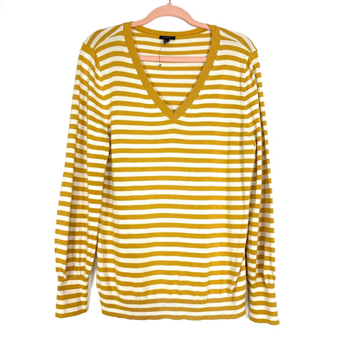 Talbots Mustard and Cream Striped Sweater- Size L (see notes)