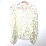 WAYF Ivory Lace Sheer Tie Back Puff Sleeve Blouse- Size L