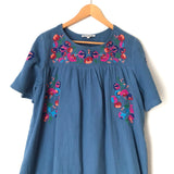 See and Be Seen Short Sleeve Cotton Blue Floral Embroidered Dress- Size S