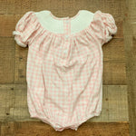 Poppy Kids Co. Pink and White Gingham Harper Smocked Bubble Romper- Size 3M