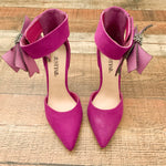 Just Fab Purple Suede Gem Bow Ankle With Velcro Closure Heels- Size 6.5