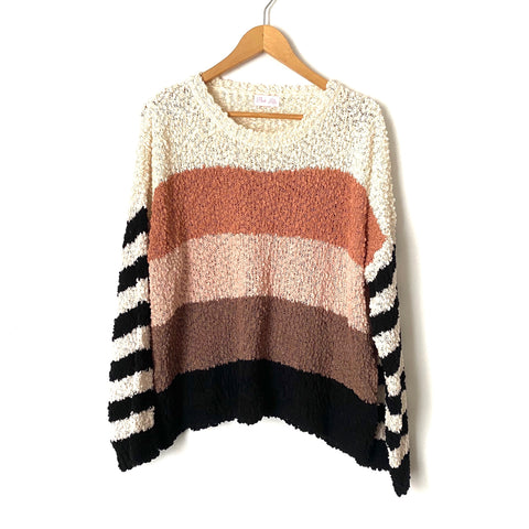 Pink Lily Chenille Color Block Sweater with Striped Bell Sleeves- Size S