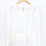 Carly Jean White Peasant Style Blouse with Ruffle Hem- Size S