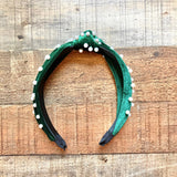 No Brand Green Velvet with Pearls Knot Headband