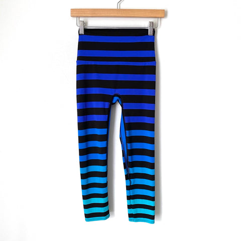 K-Deer Blue and Black Striped Crop Leggings- Size S (Inseam 19.5”)