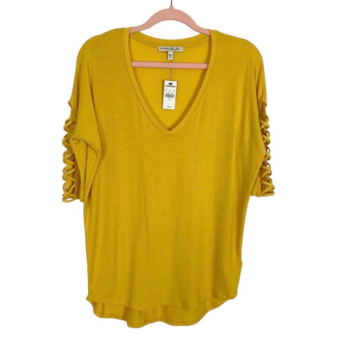 Express Golden Yellow V-Neck with Sleeve Cut Outs Tee NWT- Size S