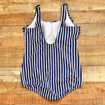 Lands End Deep Sea/White Media Stripe Scoop Neck One Piece- Size 18
