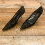 Prada Black Embroidered Pointy Toe Pumps- Size 39 (US 9)