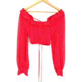 Lovers + Friends Red Polka Dot Long Sleeve Crop Top with Lace Up Back- Size S