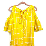 Moon River Yellow/White Striped Cold Shoulder Puff Sleeve Dress- Size L