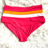 L*Space Pink/Orange/White High Waisted Bottoms- Size M (BOTTOMS ONLY)