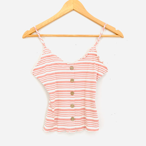Love Tree Light Pink Striped Ribbed Crop Top- Size S