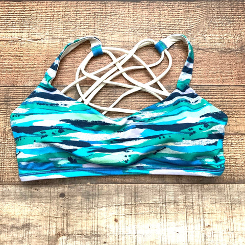 Lululemon Blue/Green/Cream Pattern Cream Straps Padded Sports Bra- Size 8