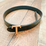 No Brand Black Belt With Gold T