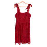 Gal Meets Glam Red Lace Dress with Satin Ribbon Shoulder Tie Straps- Size 14