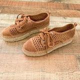 J/ Slides Camel Perforated Espadrille Tie Shoes- Size 7 Like New