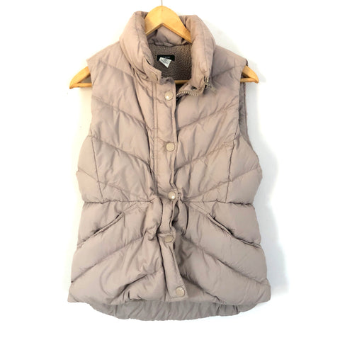 J Crew Taupe Down Puffer Vest (Optional cinch)- Size S