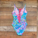 Lilly Pulitzer Tropical Print Deep V Strappy Front and Back One Piece- Size 6