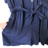 Lumiere Navy Button Up Tie Waist Romper- Size S