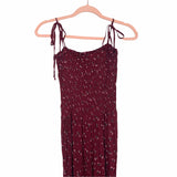 Storia Burgundy Floral Smocked Bodice Wide Leg Tie Strap Jumpsuit- Size S