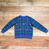 Janie & Jack Navy/Green Plaid Embroidered Dog Sweater- Size 3