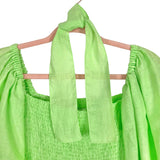 Sleeper Neon Green Linen Smocked Bodice Sleeper Dress with Matching Hair Tie- Size XL (sold out online)