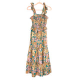 Shein Teal and Pink Floral Smocked Bodice Tie Strap Dress- Size S