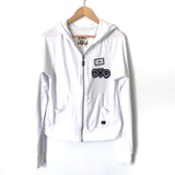 Peace Love World White Zip-up Hoodie with Badges- Size S