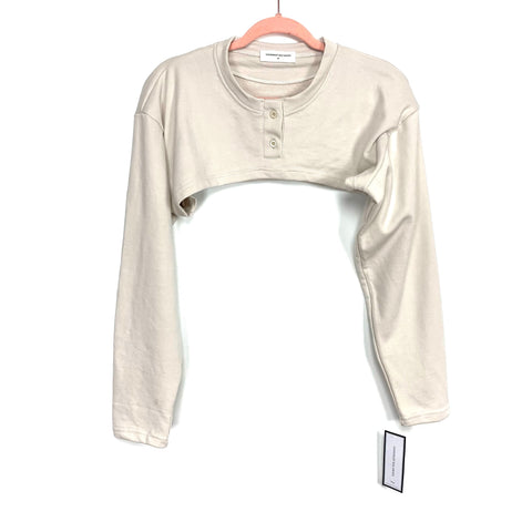 Goodnight Macaroon Beige Jacquie Super Cropped Buttoned Sweatshirt NWT- Size M