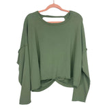 Aerie Weekend Green Pretty Back Twisted Distressed Hem Sweatshirt NWT- Size S