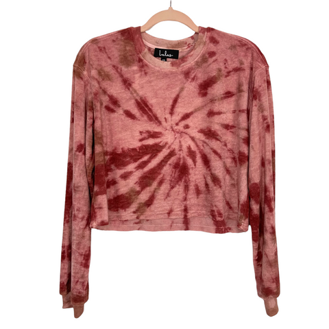 Lulus Pink/Red Tie Dye Terry Cloth Cropped Sweatshirt- Size XS