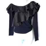 Do+Be Black Ruffle One Off Shoulder Long Sleeve Top NWT- Size S