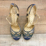 Tory Burch Navy Blue/Gold Heels- Size 9.5 (See Notes)