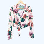 Show Me Your Mumu Pink Floral Button Up Front Tie Sheer Crop Top- Size S