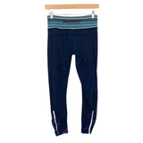 Lululemon Navy Leggings with Striped Waistband and Cinched Hem- Size 4 (Inseam 24”)
