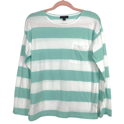 J Crew Green and White Front Pocket Long Sleeve Top- Size XS (see notes)