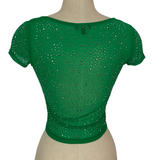 Top Chic Green Studded Sheer Crop Top- Size M