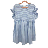 Alex & Andy Blue/White Striped Ruffle Sleeve Dress- Size S