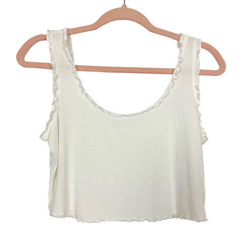Carly Jean White Ribbed Ruffle Trim Cami- Size S