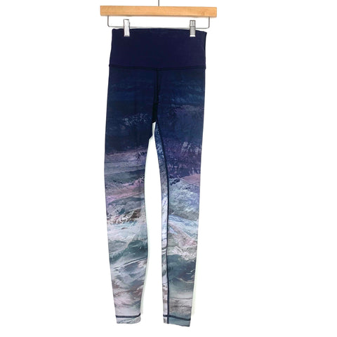 Lululemon Navy Blue With Mixed Color Marble Bottom Leggings- Size 4 (Inseam 26")