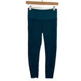 Lululemon Teal Striped Zippered Hem Leggings- Size 4 (Inseam 22”)