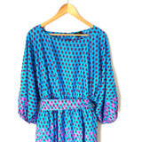 J Crew Blue Floral Belted Bubble Sleeve Dress NWT- Size L