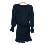 No Brand Black Ruffles Wrap Dress- Size S
