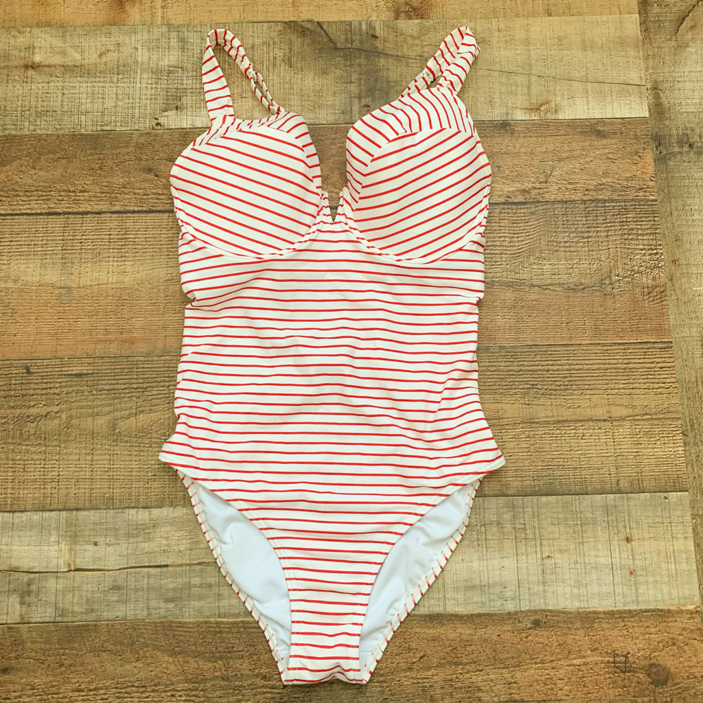 Figleaves Red White Strip Cape Castaway Tummy Control Swimsuit