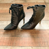 No Brand Black Faux Leather Lace Up Stiletto Boots- Size 38 (US 7.5 BRAND NEW)