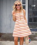 Miami Yellow, Red and Beige Striped Dress with Button Up Detail NWT- Size XS