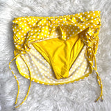 Birdsong Yellow Polka Dot Ruched Side Swim Skirt- Size L (BOTTOMS ONLY)