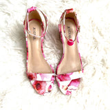 JUSTFAB Pink Floral Block Heel- Size 7 (LIKE BRAND NEW)