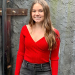 Project Social T Red Ribbed Surplice Long Sleeve Top NWT- Size XS