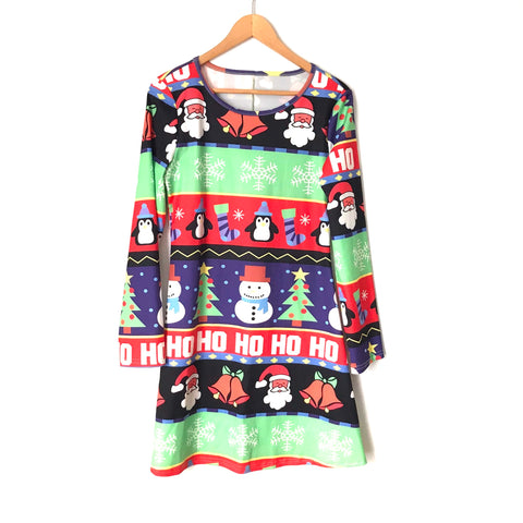 Christmas Print Long Sleeve Dress - Size S